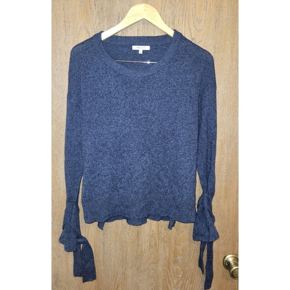 Madewell Women's Tie Cuff Pullover Sweater Navy Blue Size Small